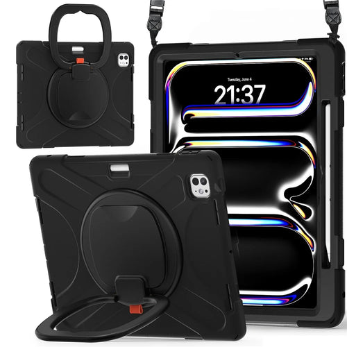 For iPad Pro 13 (2025) / (2024) Case with Shoulder Strap TPU+PC+Silicone Kickstand Tablet Cover - 1