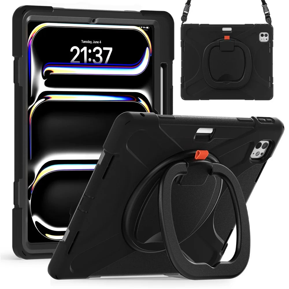 For iPad Pro 13 (2025) / (2024) Case with Shoulder Strap TPU+PC+Silicone Kickstand Tablet Cover - 2