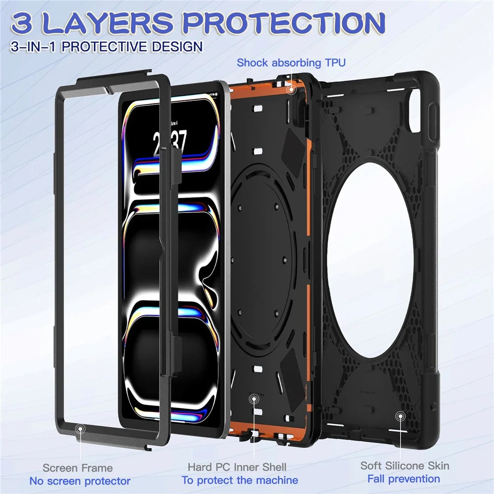 For iPad Pro 13 (2025) / (2024) Case with Shoulder Strap TPU+PC+Silicone Kickstand Tablet Cover - 4