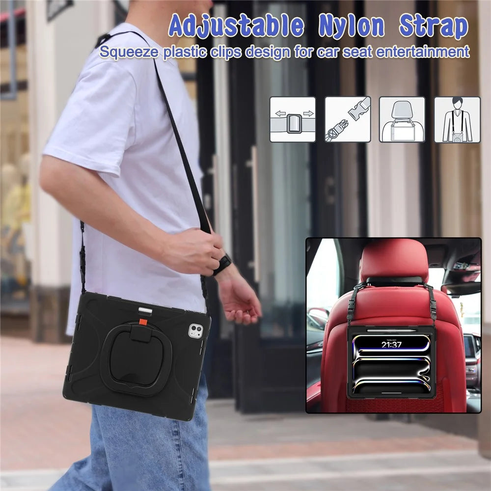 For iPad Pro 13 (2025) / (2024) Case with Shoulder Strap TPU+PC+Silicone Kickstand Tablet Cover - 6