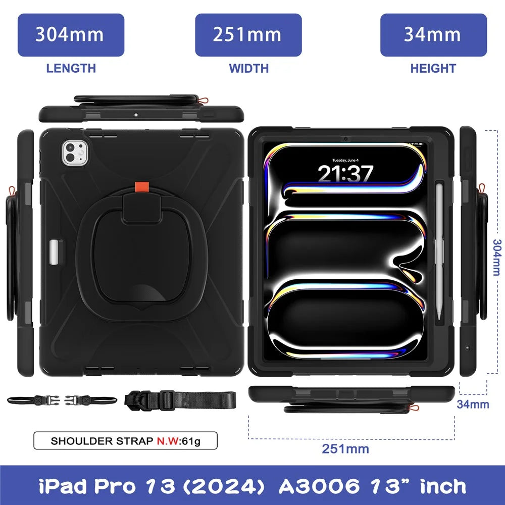 For iPad Pro 13 (2025) / (2024) Case with Shoulder Strap TPU+PC+Silicone Kickstand Tablet Cover - 7
