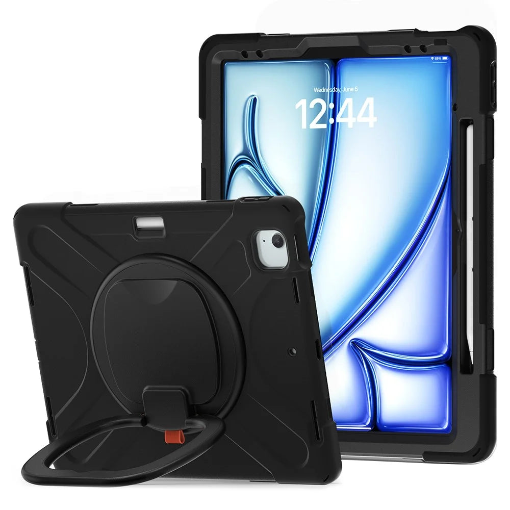 For iPad Air 13 (2026) / (2025) / (2024) / Pro 12.9 (2022) / (2021) / (2020) / (2018) Case PC+Silicone Tablet Cover Kickstand - Black - 1