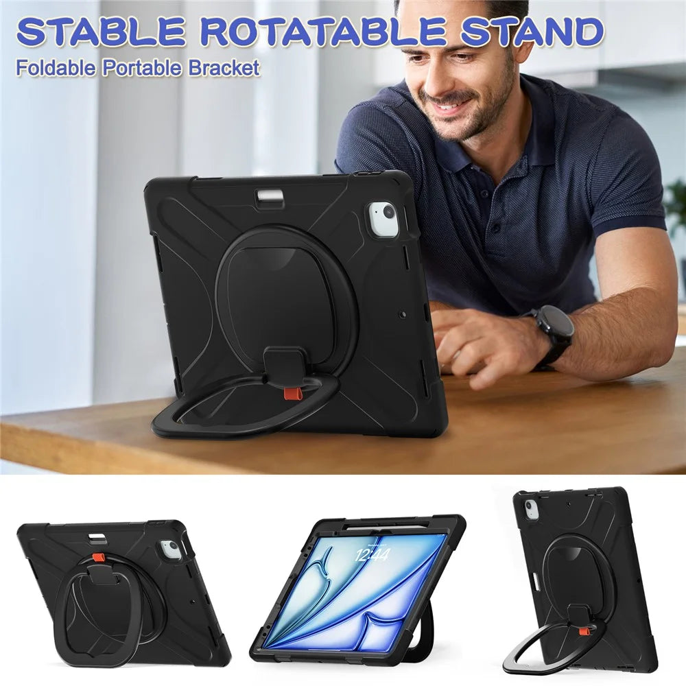 For iPad Air 13 (2026) / (2025) / (2024) / Pro 12.9 (2022) / (2021) / (2020) / (2018) Case PC+Silicone Tablet Cover Kickstand - Black - 3