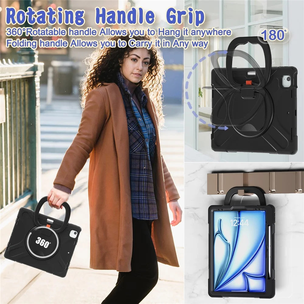 For iPad Air 13 (2026) / (2025) / (2024) / Pro 12.9 (2022) / (2021) / (2020) / (2018) Case PC+Silicone Tablet Cover Kickstand - Black - 7