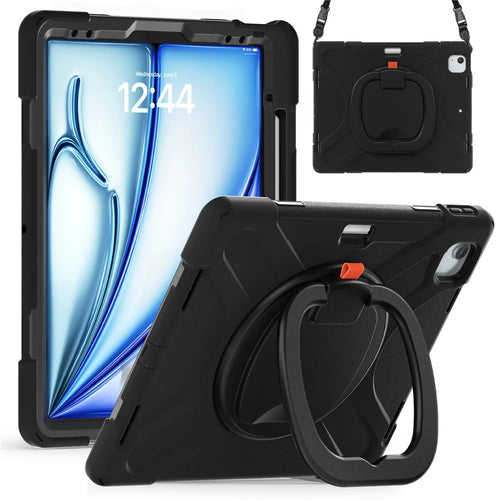 For iPad Air 13 (2026) / (2025) / (2024) / Pro 12.9 (2022) / (2021) / (2020) / (2018) Case Tablet Cover with Shoulder Strap - Black - 1