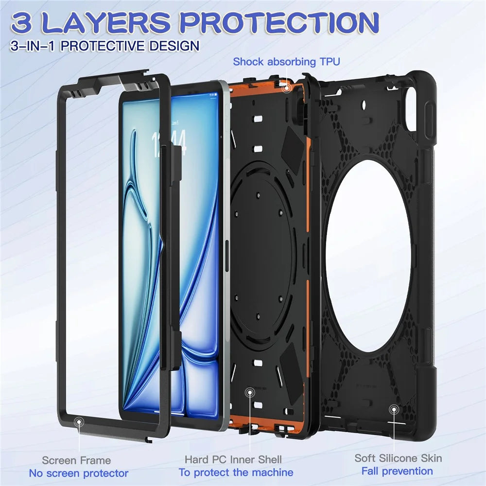 For iPad Air 13 (2026) / (2025) / (2024) / Pro 12.9 (2022) / (2021) / (2020) / (2018) Case Tablet Cover with Shoulder Strap - Black - 4