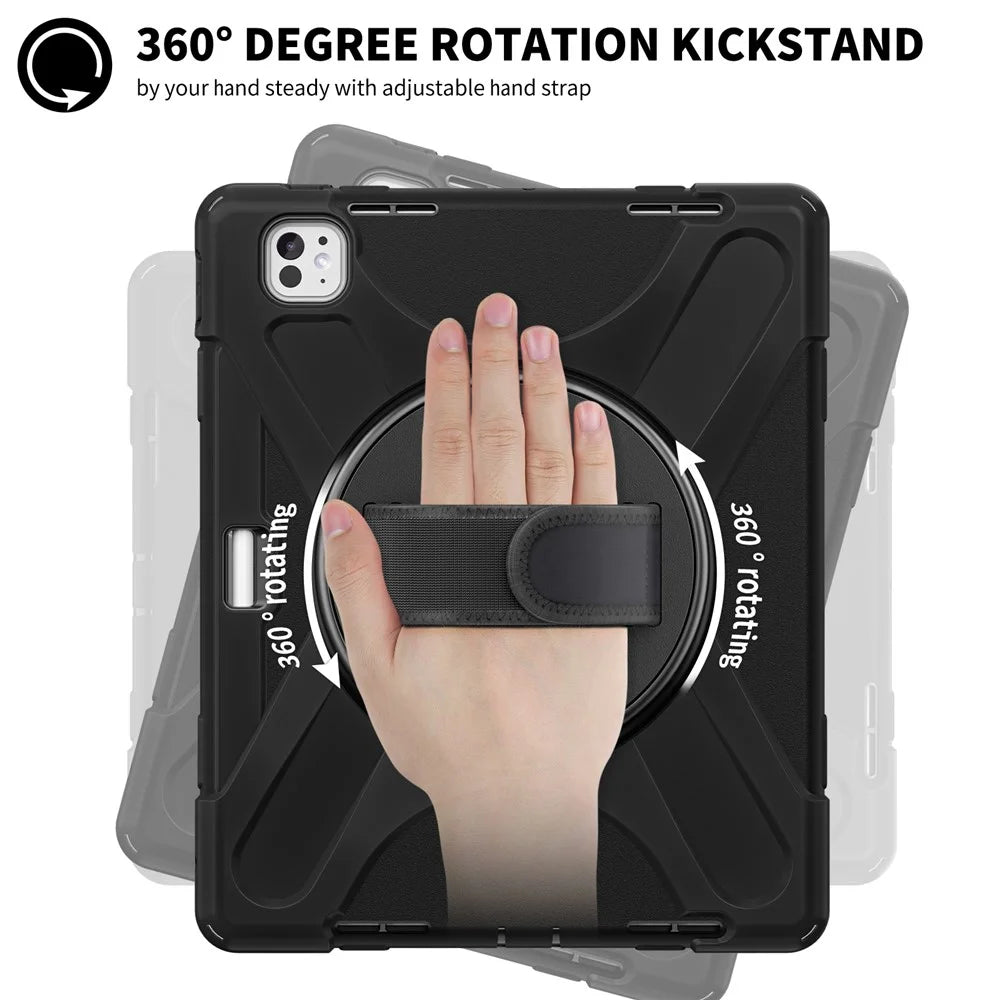 For iPad Pro 13 (2025) / 13 (2024) Case Kickstand Pen Slot TPU+PC+Silicone Tablet Cover with Shoulder Strap - Black - 3