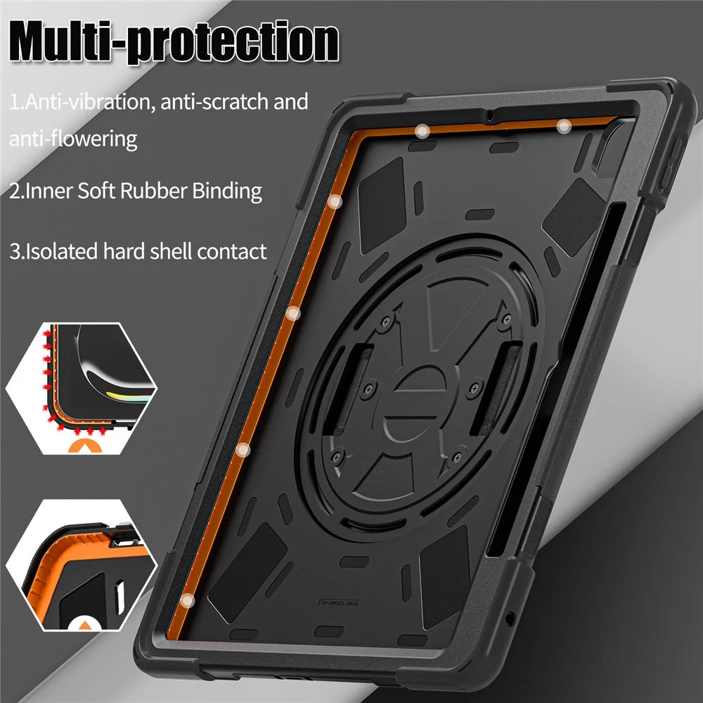 For iPad Pro 13 (2025) / 13 (2024) Case Kickstand Pen Slot TPU+PC+Silicone Tablet Cover with Shoulder Strap - Black - 6