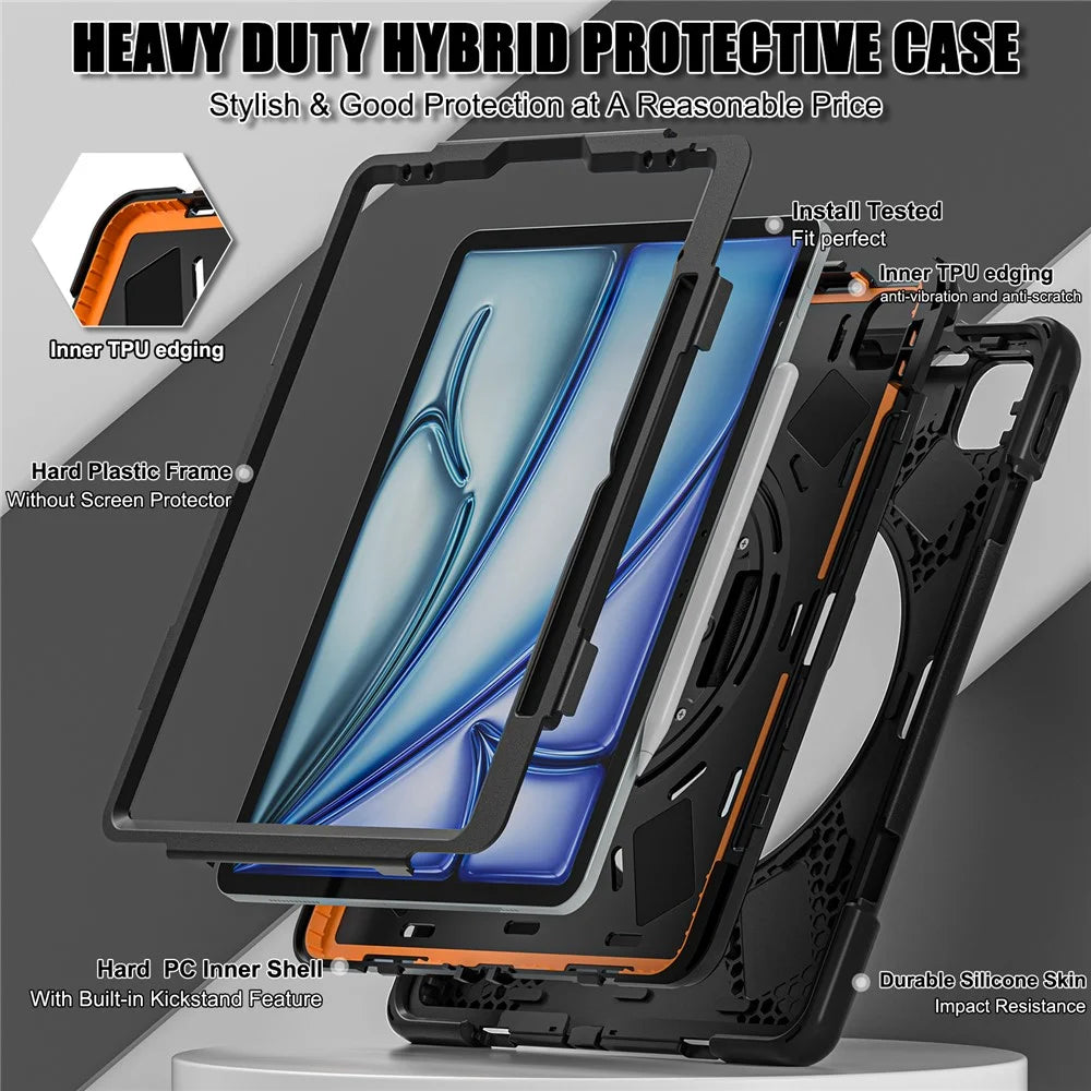 For iPad Air 13 (2026) / (2025) / (2024) / Pro 12.9 (2022) / (2021) / (2020) / (2018) Case PC+Silicone Tablet Cover Adsorption Pen Slot - 7