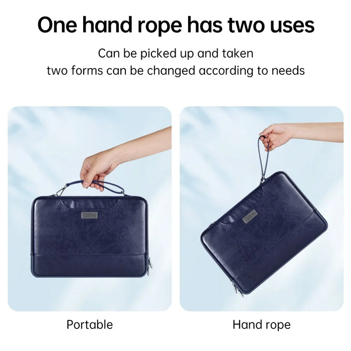 15-15.6 Inch Notebook Computer Carrying Pouch PU Leather Laptop Bag - Blue - 5