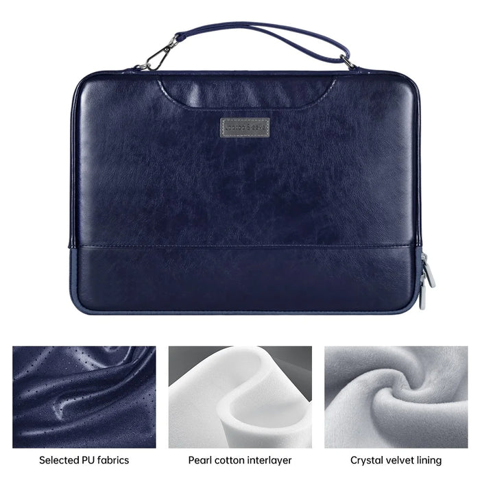 15-15.6 Inch Notebook Computer Carrying Pouch PU Leather Laptop Bag - Blue - 6