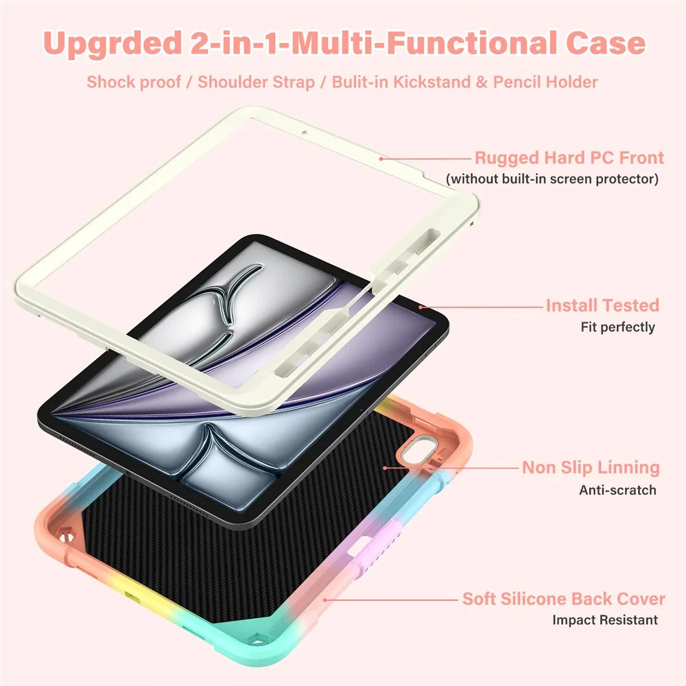 For iPad Air 11 (2026) / (2025) / (2024) Case Butterfly Kickstand Silicone+PC Tablet Cover with Shoulder Strap - 3