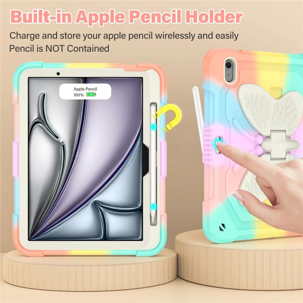 For iPad Air 11 (2026) / (2025) / (2024) Case Butterfly Kickstand Silicone+PC Tablet Cover with Shoulder Strap - 4