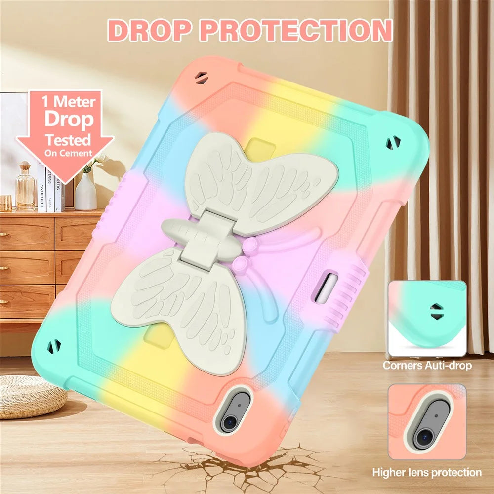 For iPad Air 11 (2026) / (2025) / (2024) Case Butterfly Kickstand Silicone+PC Tablet Cover with Shoulder Strap - 5