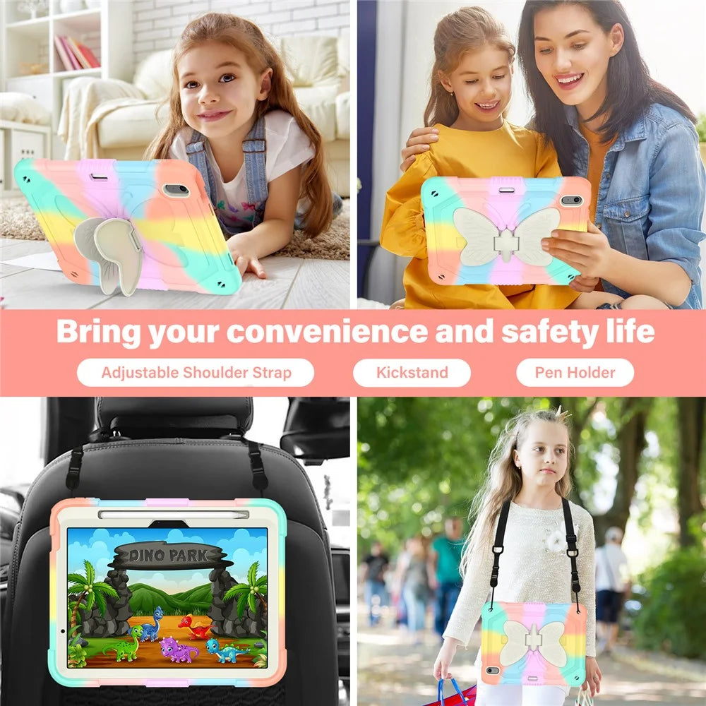 For iPad Air 11 (2026) / (2025) / (2024) Case Butterfly Kickstand Silicone+PC Tablet Cover with Shoulder Strap - 6