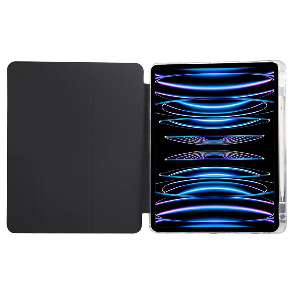 For iPad Pro 11 (2025) / 11 (2024) Case Tri-Fold Stand Leather Smart Tablet Cover Carbon Fiber Texture - Dark Blue - 2