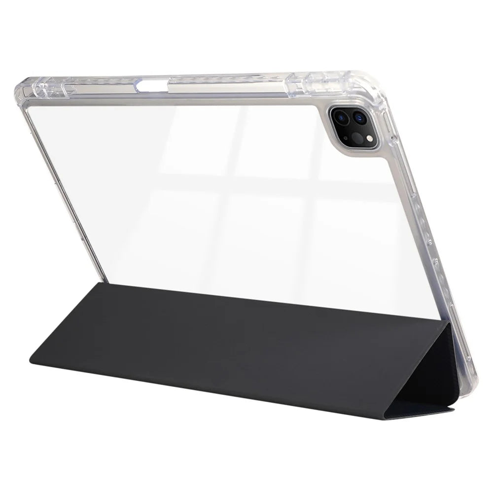 For iPad Pro 11 (2025) / 11 (2024) Case Tri-Fold Stand Leather Smart Tablet Cover Carbon Fiber Texture - Dark Blue - 3