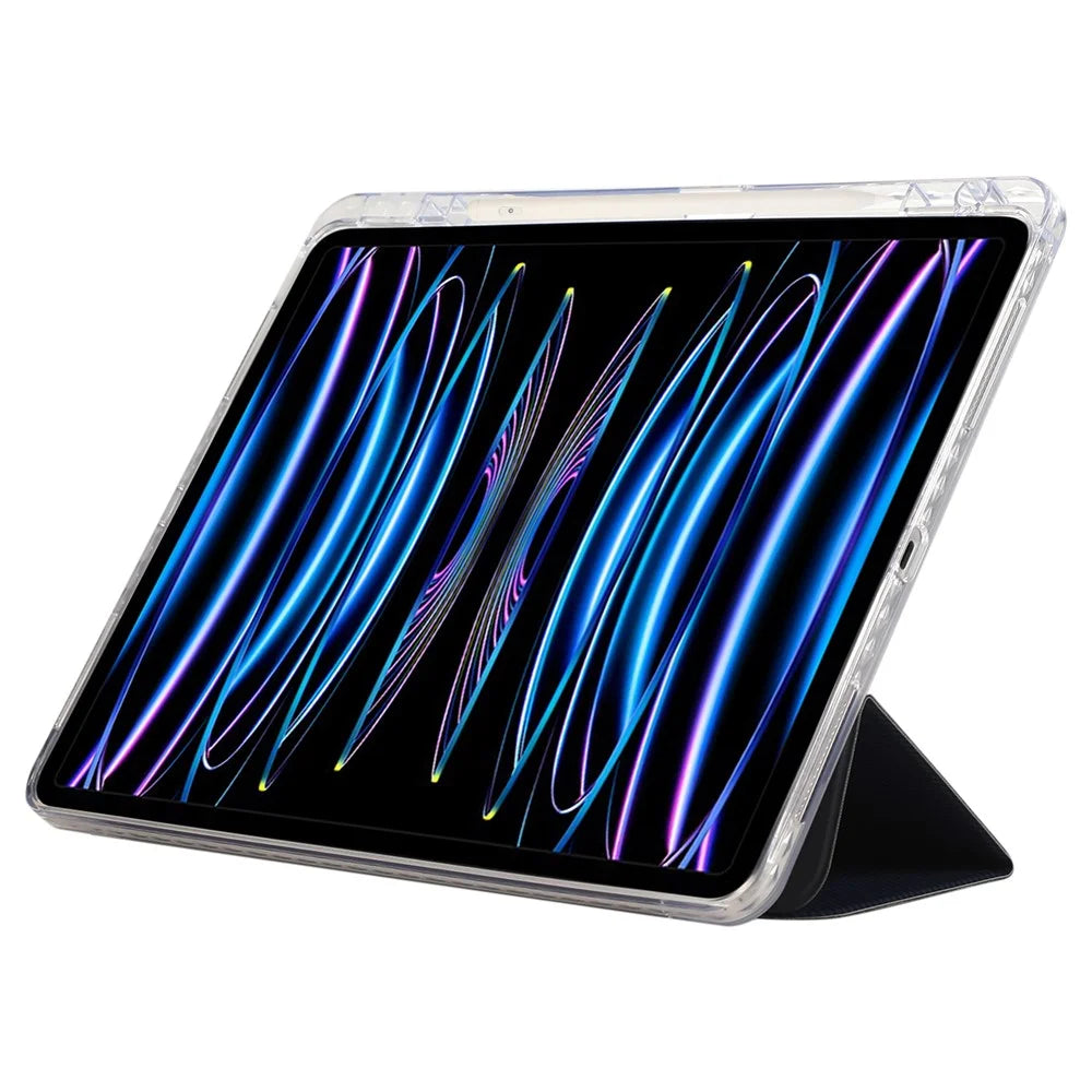 For iPad Pro 11 (2025) / 11 (2024) Case Tri-Fold Stand Leather Smart Tablet Cover Carbon Fiber Texture - Dark Blue - 4
