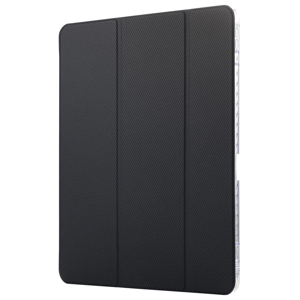 For iPad Pro 11 (2025) / 11 (2024) Case Tri-Fold Stand Leather Smart Tablet Cover Carbon Fiber Texture - Dark Blue - 5
