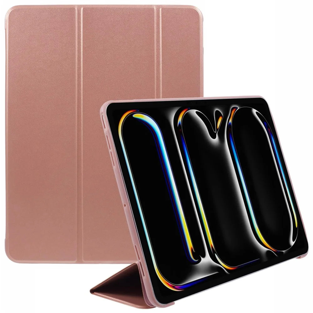 For iPad Pro 13 (2025) / 13 (2024) Case Tri-Fold Stand Leather Tablet Cover Honeycomb Design - Rose Gold - 1