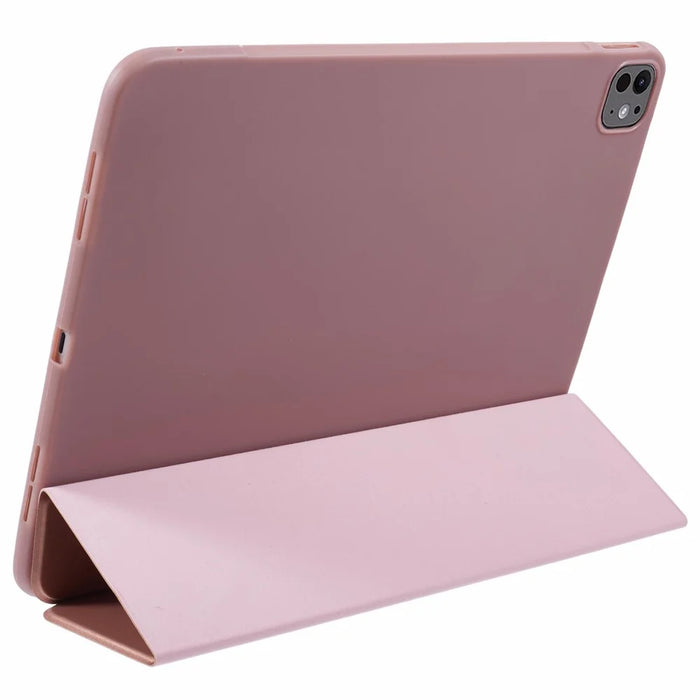 For iPad Pro 13 (2025) / 13 (2024) Case Tri-Fold Stand Leather Tablet Cover Honeycomb Design - Rose Gold - 5