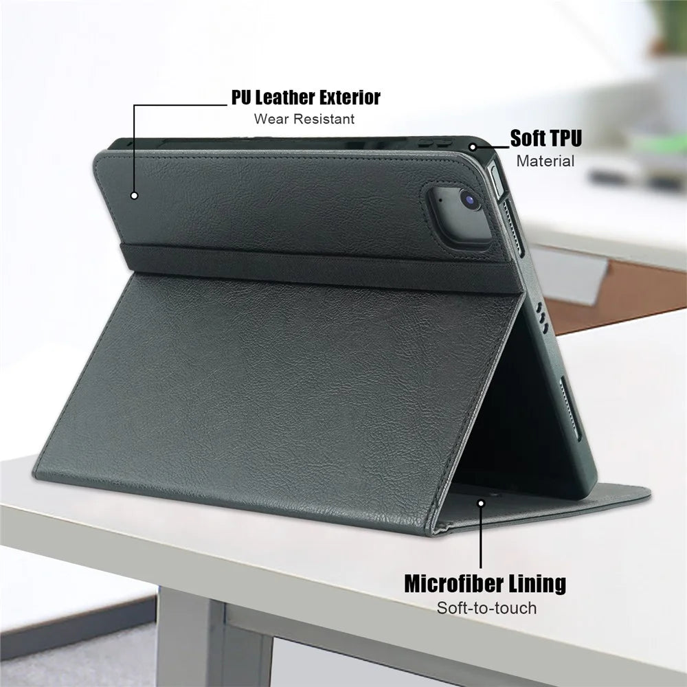 For iPad Air 13 (2026) / (2025) / (2024) / Pro 13 (2025) / 13 (2024) / Pro 12.9 (2022) / (2021) / (2020) / (2018) Leather Case Tablet Cover - Black - 4