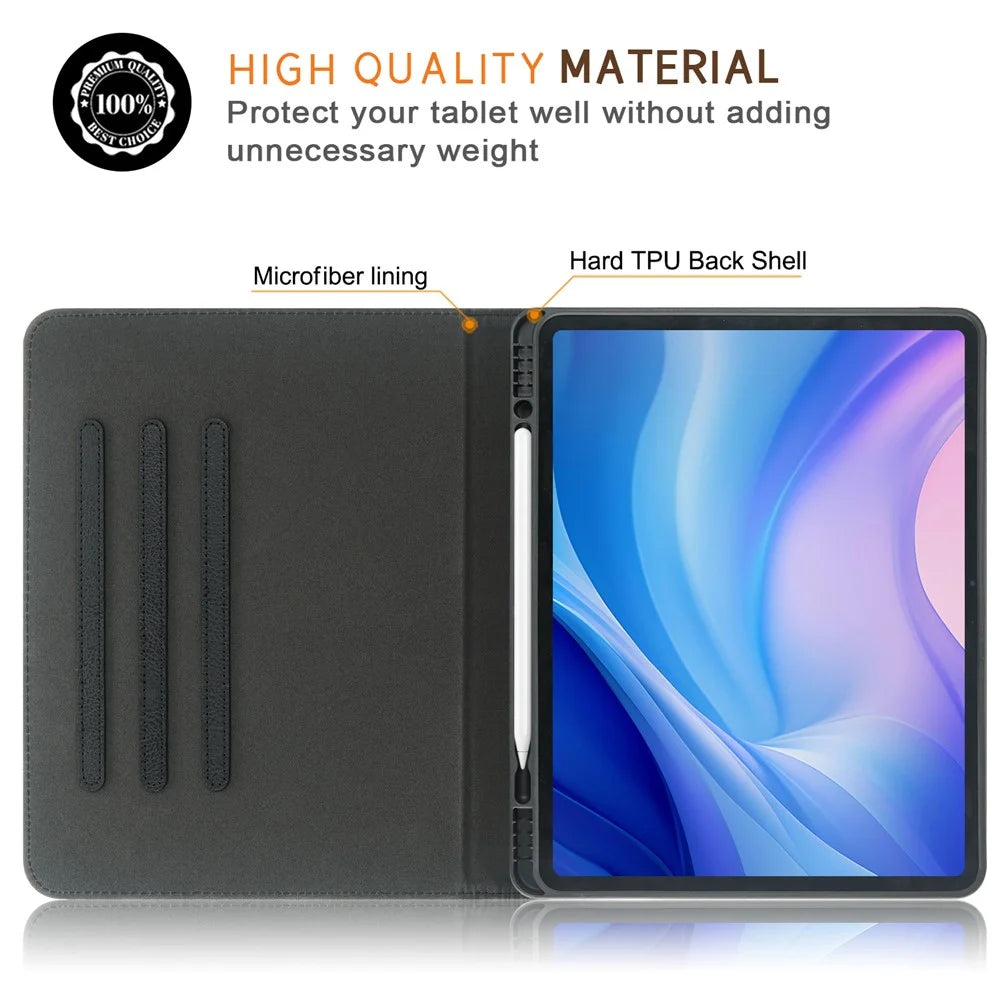 For iPad Air 13 (2026) / (2025) / (2024) / Pro 13 (2025) / 13 (2024) / Pro 12.9 (2022) / (2021) / (2020) / (2018) Leather Case Tablet Cover - Black - 6