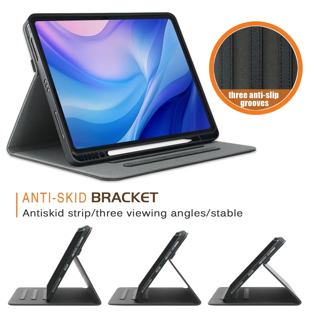 For iPad Air 13 (2026) / (2025) / (2024) / Pro 13 (2025) / 13 (2024) / Pro 12.9 (2022) / (2021) / (2020) / (2018) Leather Case Tablet Cover - Black - 7