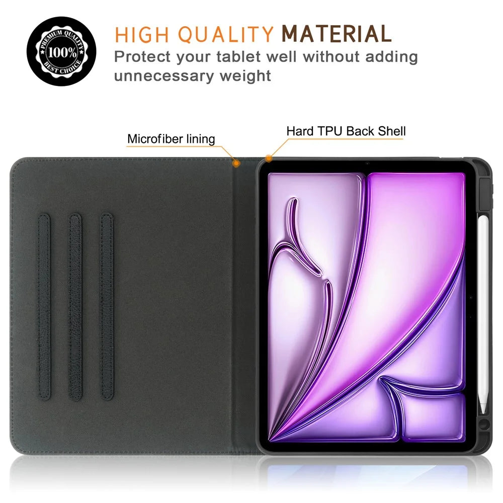 Leather Case For iPad Air 11 (2026) / (2025) / (2024) / Pro 11-inch (2018) / (2020) / (2021) / (2022) / Air (2020) / (2022) Tablet Cover - Black - 2