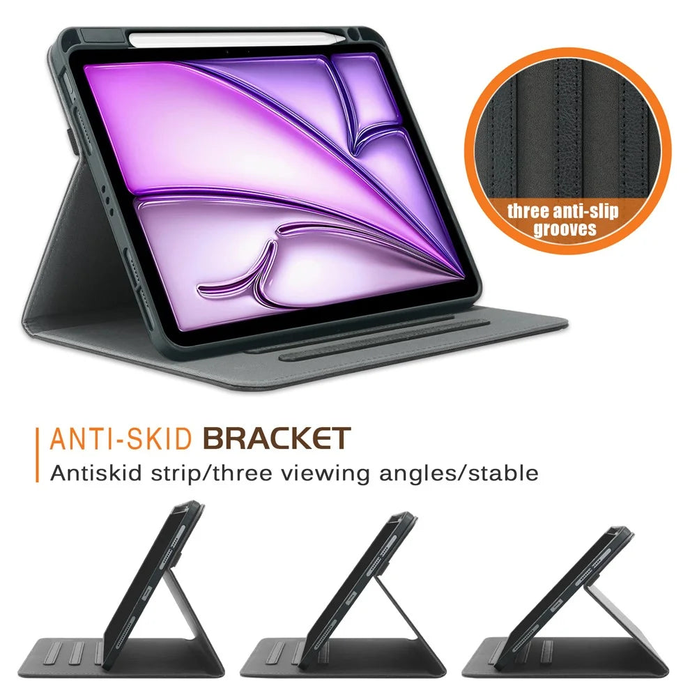 Leather Case For iPad Air 11 (2026) / (2025) / (2024) / Pro 11-inch (2018) / (2020) / (2021) / (2022) / Air (2020) / (2022) Tablet Cover - Black - 5