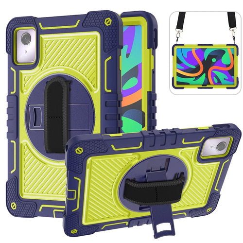 For Lenovo Tab M11 / Xiaoxin Pad 11 2024 Case Silicone+PC Kickstand Tablet Cover with Shoulder Strap - Navy Blue+Green - 1