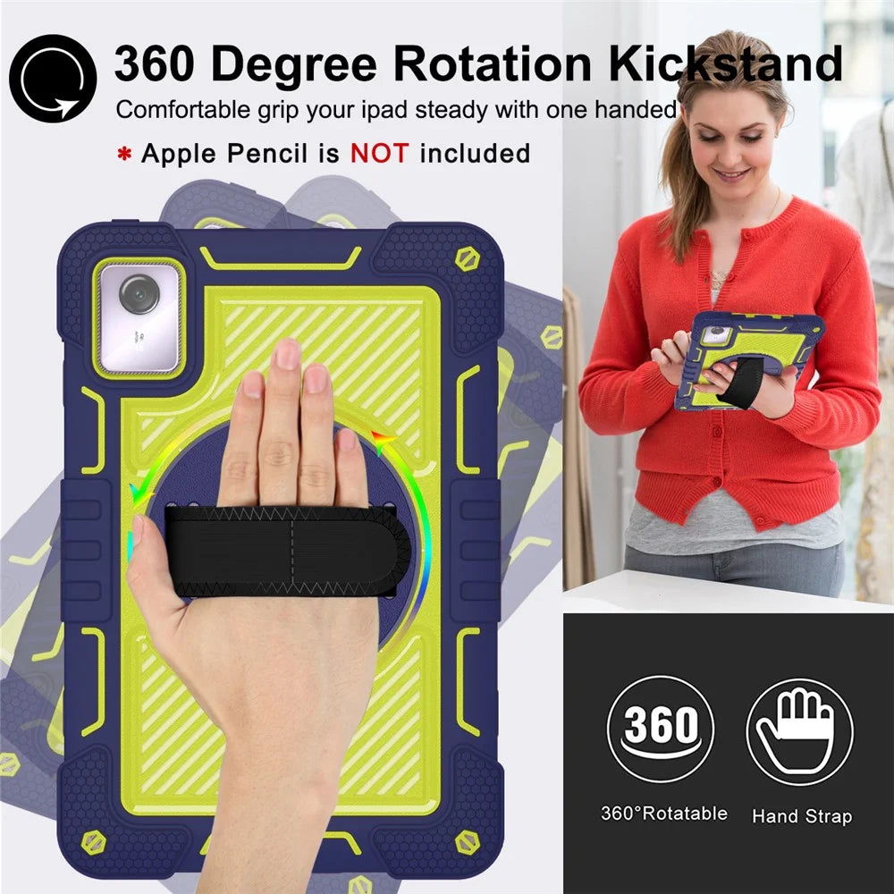 For Lenovo Tab M11 / Xiaoxin Pad 11 2024 Case Silicone+PC Kickstand Tablet Cover with Shoulder Strap - Navy Blue+Green - 2