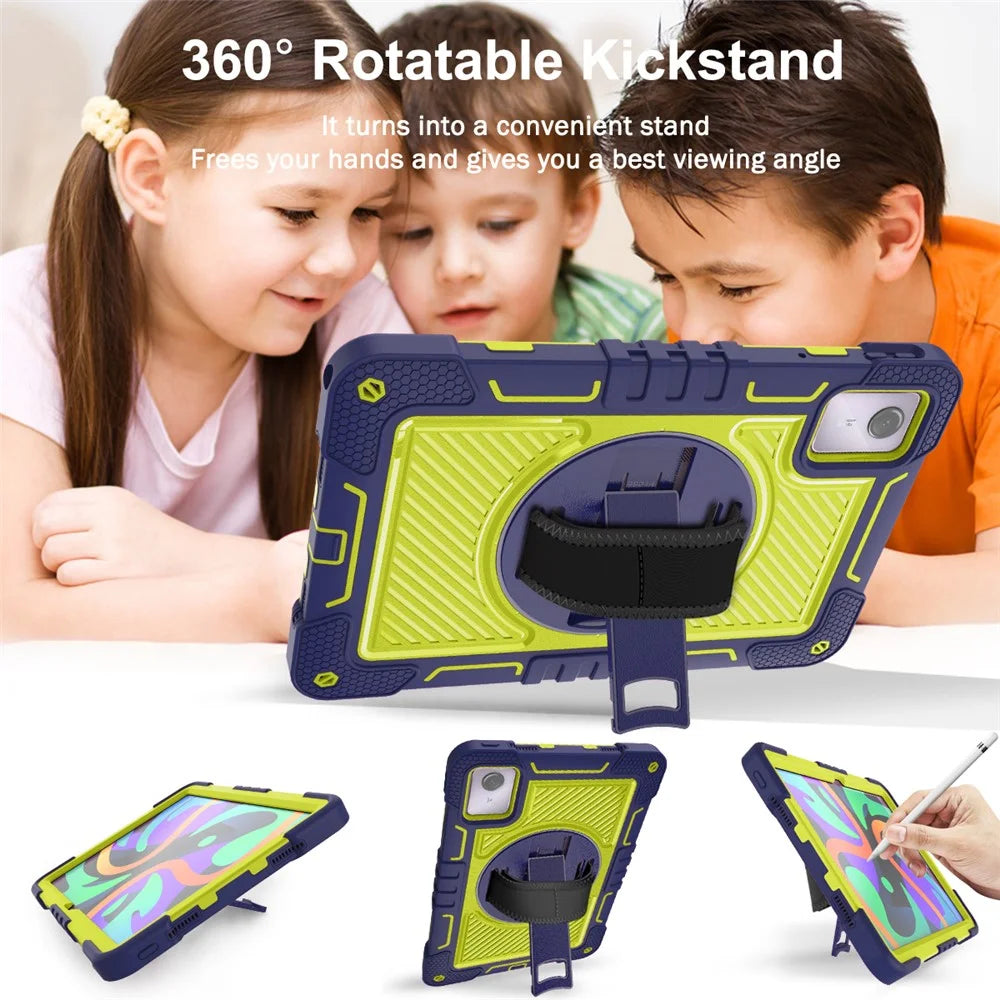 For Lenovo Tab M11 / Xiaoxin Pad 11 2024 Case Silicone+PC Kickstand Tablet Cover with Shoulder Strap - Navy Blue+Green - 4