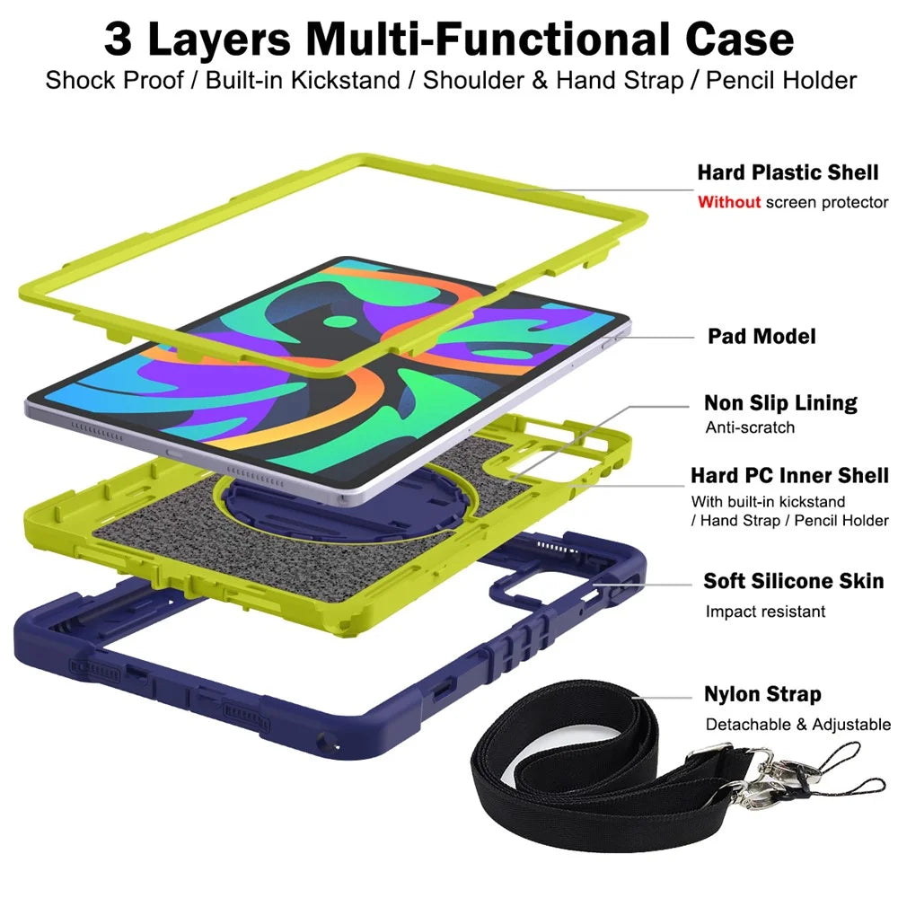 For Lenovo Tab M11 / Xiaoxin Pad 11 2024 Case Silicone+PC Kickstand Tablet Cover with Shoulder Strap - Navy Blue+Green - 5