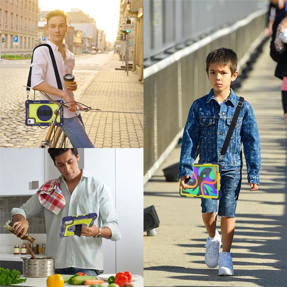For Lenovo Tab M11 / Xiaoxin Pad 11 2024 Case Silicone+PC Kickstand Tablet Cover with Shoulder Strap - Navy Blue+Green - 6