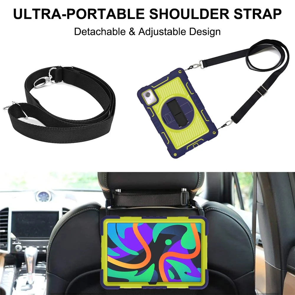 For Lenovo Tab M11 / Xiaoxin Pad 11 2024 Case Silicone+PC Kickstand Tablet Cover with Shoulder Strap - Navy Blue+Green - 7