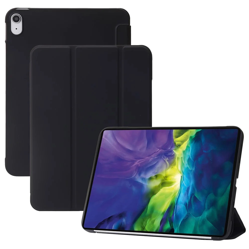 For iPad Air 11 (2026) / (2025) / (2024) Case PU Leather+Silicone Tri-Fold Stand Tablet Cover - Black - 1