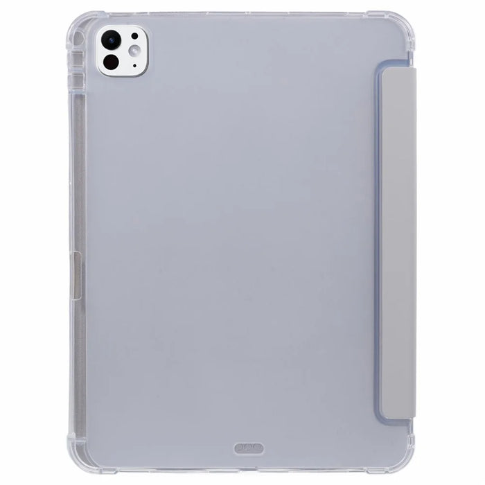 For iPad Pro 11 (2025) / 11 (2024) Case Trifold Stand PU Leather+Clear TPU Tablet Cover with Pen Slot - Grey - 2
