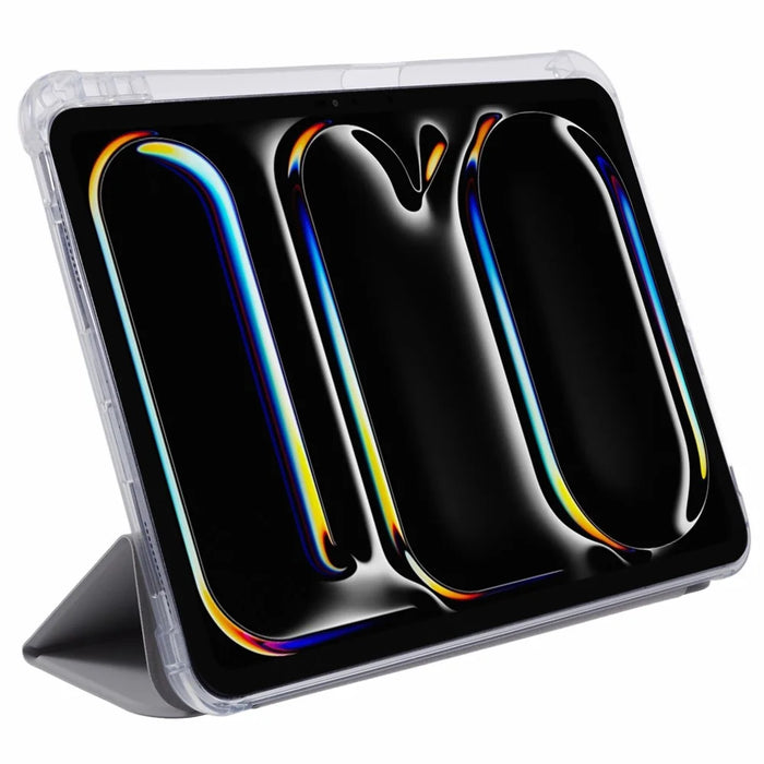 For iPad Pro 11 (2025) / 11 (2024) Case Trifold Stand PU Leather+Clear TPU Tablet Cover with Pen Slot - Grey - 4