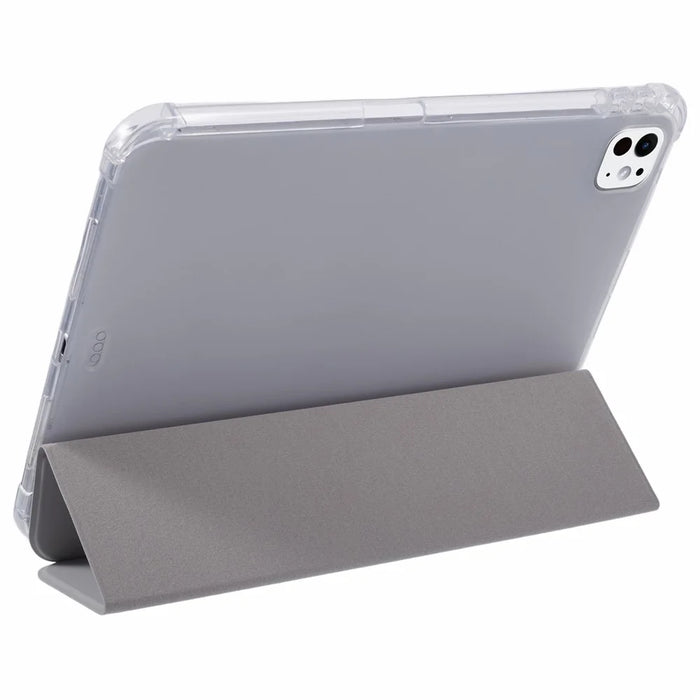 For iPad Pro 11 (2025) / 11 (2024) Case Trifold Stand PU Leather+Clear TPU Tablet Cover with Pen Slot - Grey - 5
