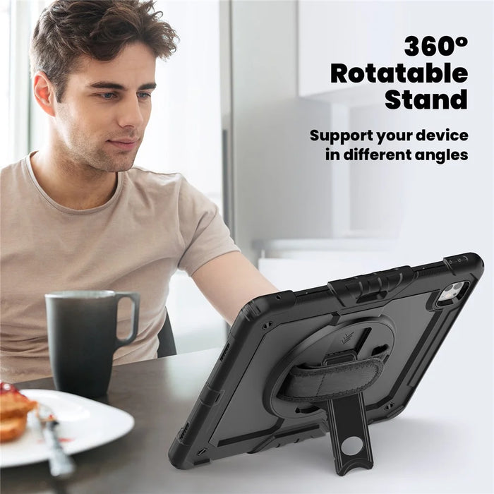 For iPad Pro 13 (2025) / 13 (2024) Kickstand Case PC+Silicone Tablet Cover with Screen Film / Shoulder Strap - Black - 6