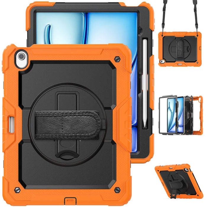 For iPad Air 13 (2026) / (2025) / (2024) Case PC+Silicone Dust-Proof Tablet Cover with PET Screen Protector / Shoulder Strap - Orange - 1
