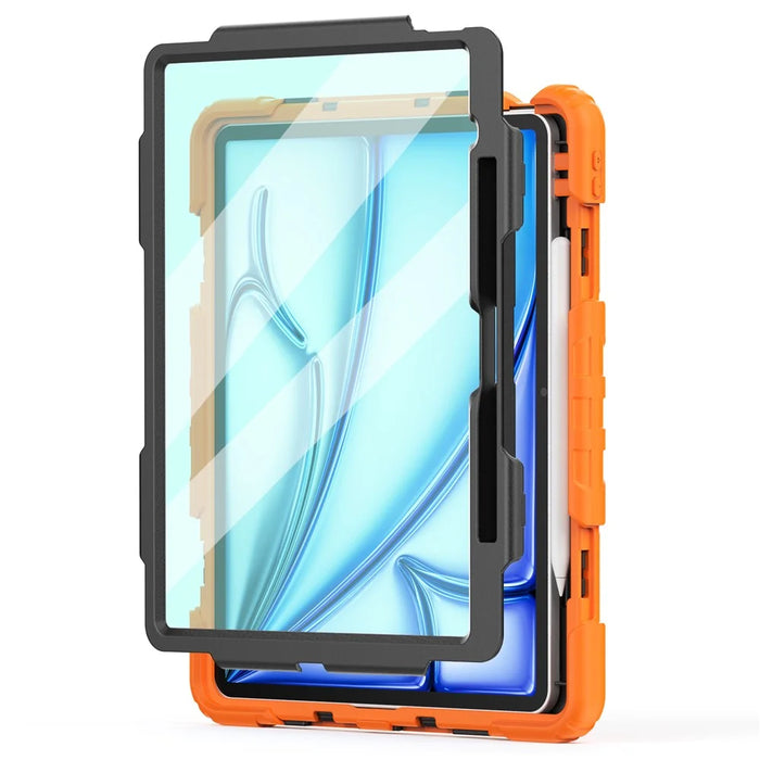 For iPad Air 13 (2026) / (2025) / (2024) Case PC+Silicone Dust-Proof Tablet Cover with PET Screen Protector / Shoulder Strap - Orange - 2