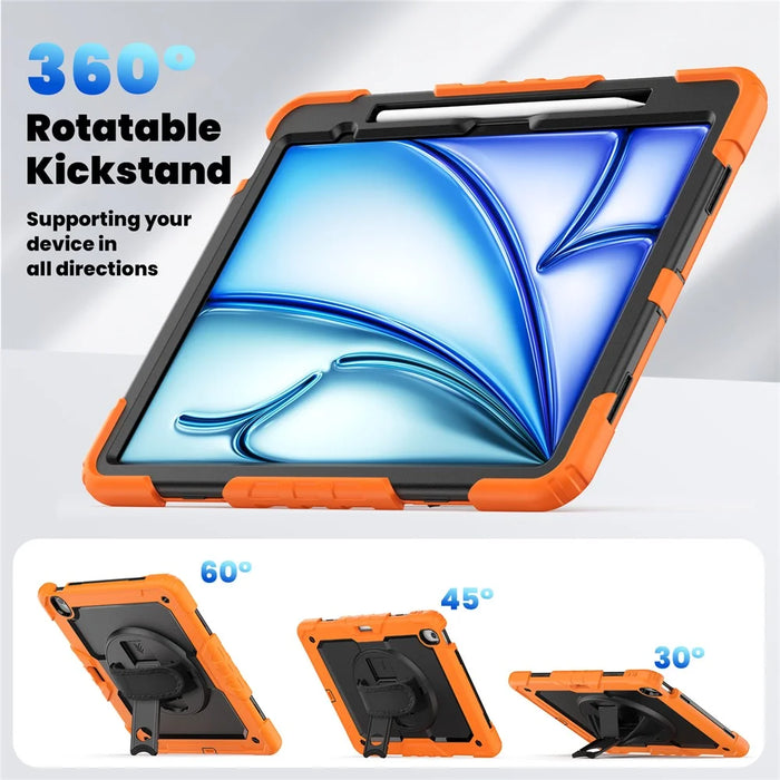 For iPad Air 13 (2026) / (2025) / (2024) Case PC+Silicone Dust-Proof Tablet Cover with PET Screen Protector / Shoulder Strap - Orange - 7