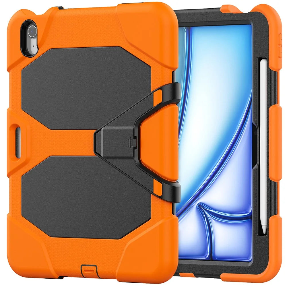 For iPad Air 11 (2026) / (2025) / (2024) Case with Built-In Screen Protector Kickstand PC + Silicone Tablet Cover - Orange - 2