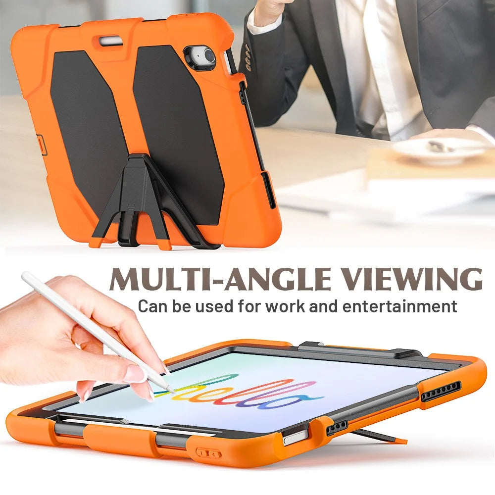 For iPad Air 11 (2026) / (2025) / (2024) Case with Built-In Screen Protector Kickstand PC + Silicone Tablet Cover - Orange - 6