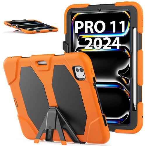 For iPad Pro 11 (2025) / 11 (2024) Case PC+Silicone Kickstand Tablet Cover with PET Screen Film - Orange - 1