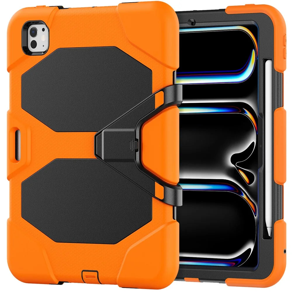 For iPad Pro 11 (2025) / 11 (2024) Case PC+Silicone Kickstand Tablet Cover with PET Screen Film - Orange - 2