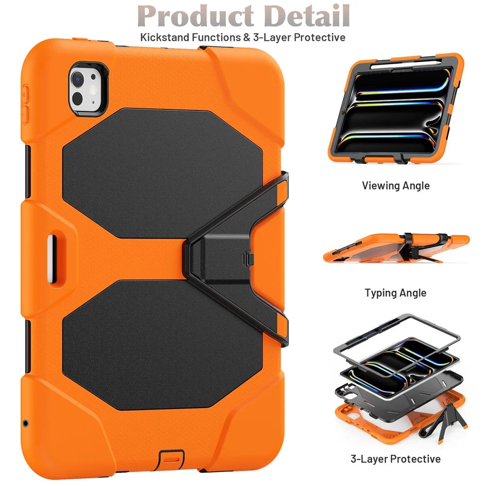 For iPad Pro 11 (2025) / 11 (2024) Case PC+Silicone Kickstand Tablet Cover with PET Screen Film - Orange - 3