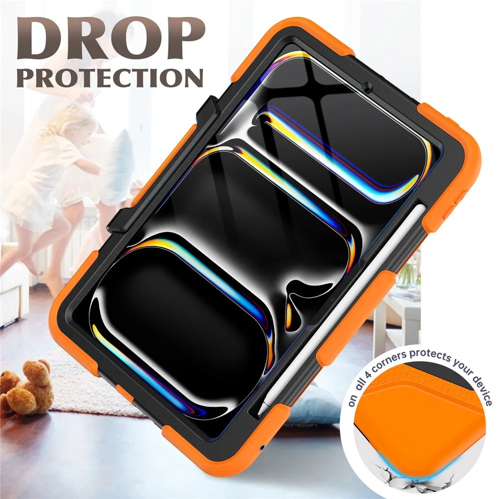 For iPad Pro 11 (2025) / 11 (2024) Case PC+Silicone Kickstand Tablet Cover with PET Screen Film - Orange - 5